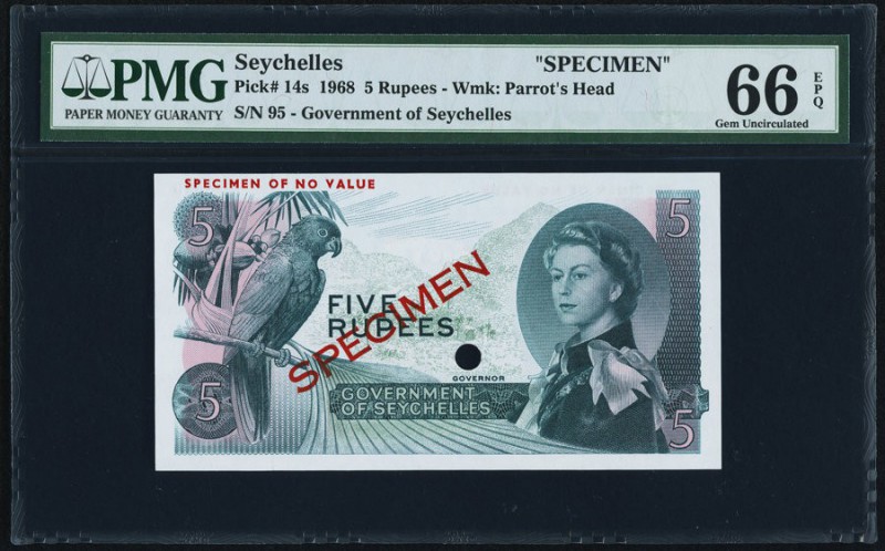 Seychelles Government of Seychelles 5 Rupees ND (1968) Pick 14s Specimen PMG Gem...