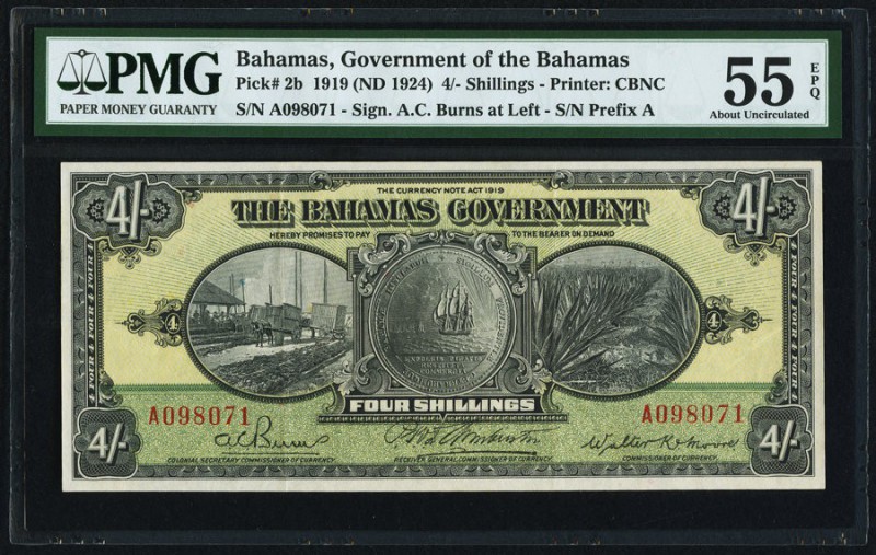 Bahamas Bahamas Government 4 Shillings 1919 Pick 2b PMG About Uncirculated 55 EP...