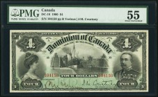 DC-16 $4 2.7.1900 PMG About Uncirculated 55. A stunning example of the intriguing 1900 issue. This date was short-lived and replaced two years later a...