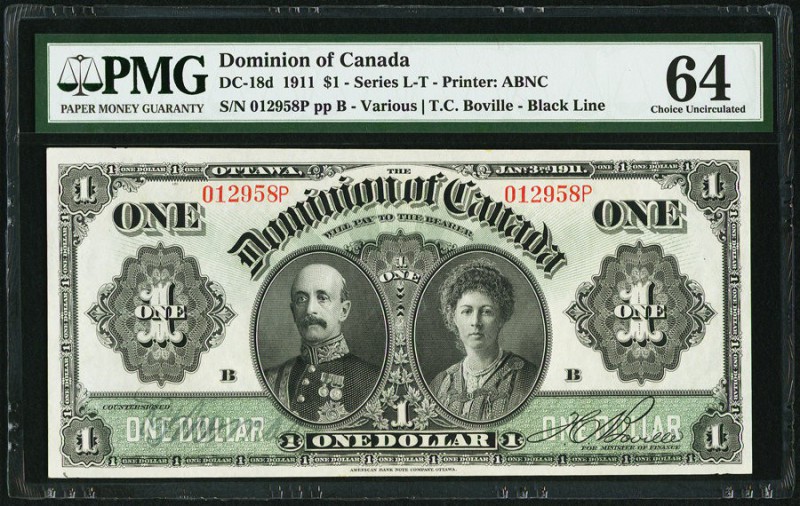 DC-18d $1 3.1.1911 PMG Choice Uncirculated 64. A beautiful, large format banknot...