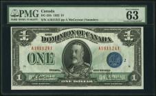 DC-25h $1 1923 PMG Choice Uncirculated 63 EPQ. Dark inks, embossing, and not a hint of handling define this pretty Group 2 Blue Seal note that is only...