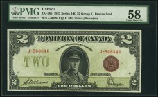DC-26e $2 1923 PMG Choice About Unc 58. A very high grade 1923 $2 note, which depicts H.R.H. The Prince of Wales in the uniform of the Welsh Guards in...
