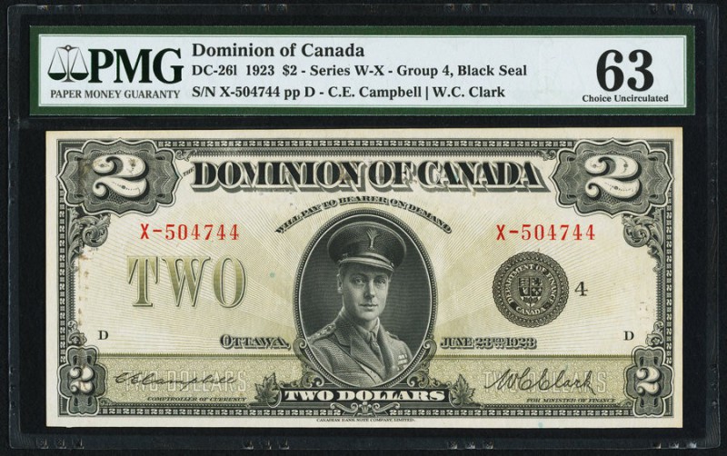 DC-26l $2 1923 PMG Choice Uncirculated 63. A well margined example from the last...