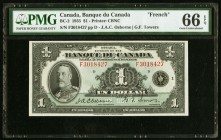 BC-2 $1 1935 PMG Gem Uncirculated 66 EPQ. An utterly fresh and original $1 French Text example that is well centered and tied for the finest graded by...