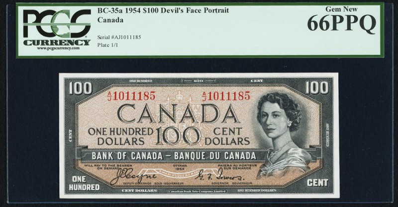 BC-35a $100 1954 "Devil's Face" PCGS Gem New 66 PPQ. Amazingly well centered and...