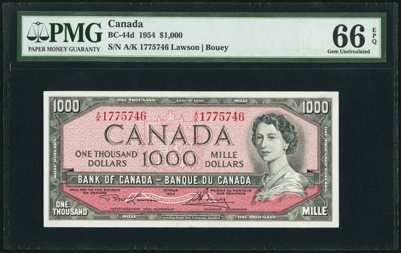 BC-44d $1000 1954 PMG Gem Uncirculated 66 EPQ. Great color and exceptionally nic...