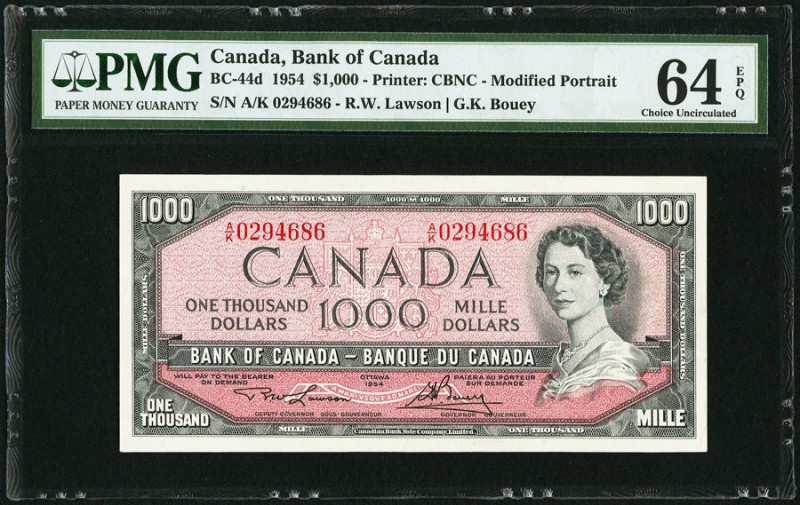 BC-44d $1000 1954 PMG Choice Uncirculated 64 EPQ. Strong embossing is easily see...