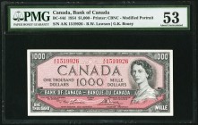 BC-44d $1000 1954 PMG About Uncirculated 53. An attractive example of this popular Canadian $1000 note that exhibits pleasing paper and just a couple ...