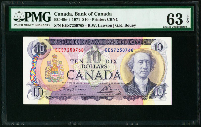 BC-49c-i $10 1971 PMG Choice Uncirculated 63 EPQ. This pleasing example, featuri...