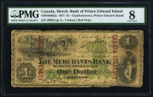 Charlottetown, PEI - Merchants Bank of Prince Edward Island $1 1.9.1877 Ch.# 470-100-402a PMG Very Good 8. Quite a rare and seldom seen 19th century l...