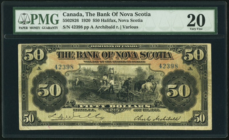 Halifax, NS- The Bank of Nova Scotia $50 July 2, 1920 Ch. # 550-28-26 PMG Very F...