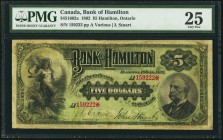 Hamilton, ON- Bank of Hamilton $5 June 1, 1892 Ch. # 345-16-02a PMG Very Fine 25. An attractive example of this Hamilton bank's scarce 1892 issue with...