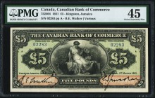 Kingston, Jamaica- Canadian Bank of Commerce 5 Pounds 1.3.1921 Ch.# 75-24-04 Pick Jamaica S152a PMG Choice Extremely Fine 45. The finest graded exampl...