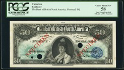Montreal, PQ- Bank of British North America $50 3.7.1911 Ch.# 55-24-14S Specimen PCGS Choice About New 58. A gorgeous Specimen featuring the portrait ...
