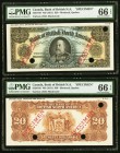 Montreal, PQ- Bank of British North America $20 3.7.1911 Ch.# 55-24-10 Face and Back Specimen PMG Gem Uncirculated 66 EPQ (2). A handsome and seldom s...