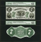 Montreal, CE- Molsons Bank $7 1.11.1871 Ch.# 490-20-04P Face and Back Proofs PMG Graded Choice Uncirculated 63; Gem Uncirculated 65 EPQ. A lovely pair...