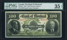 Montreal, PQ- Bank of Montreal $100 2.1.1923 Ch.# 505-56-10 PMG Choice Very Fine 35 EPQ. Bettered by only one example of a mere eight notes in the PMG...