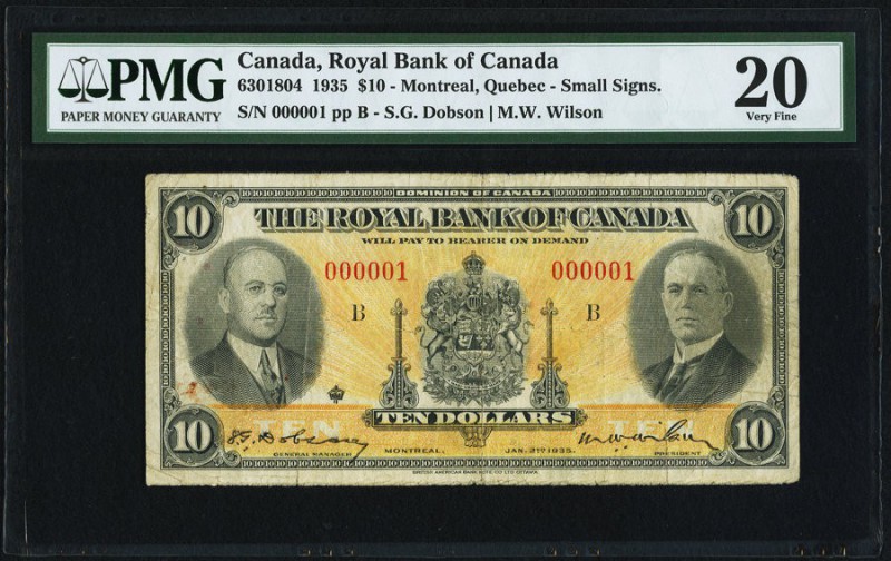 Montreal, PQ- Royal Bank of Canada $10 2.1.1935 Ch.# 630-18-04 Serial Number 1 P...