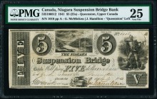 Queenston, UC- Niagara Suspension Bridge Bank $5 1.7.1841 Ch.# 535-10-08-12 PMG Very Fine 25. Quite an interesting early Victorian-era note, convertib...