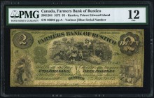 Rustico, PEI- Farmer's Bank of Rustico $2 2.1.1872 Ch.# 290-12-04 PMG Fine 12. A rare and seldom seen issue and denomination from this small bank on P...