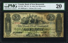 St. John, NB- Bank of New Brunswick $5 1.9.1868 Ch.# 515-14-26 PMG Very Fine 20. Currently occupying the lone spot in the PMG Population Report, this ...