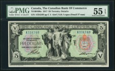 Toronto, ON- Canadian Bank of Commerce $5 Jan. 2, 1917 Ch. # 75-16-04-06a PMG About Uncirculated 55 EPQ. Vignettes of Mercury flanked by effigies of A...