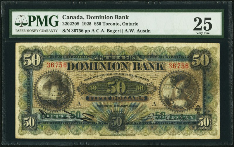 Toronto, ON- Dominion Bank $50 Jan. 2, 1925 Ch. # 220-22-08 PMG Very Fine 25. A ...