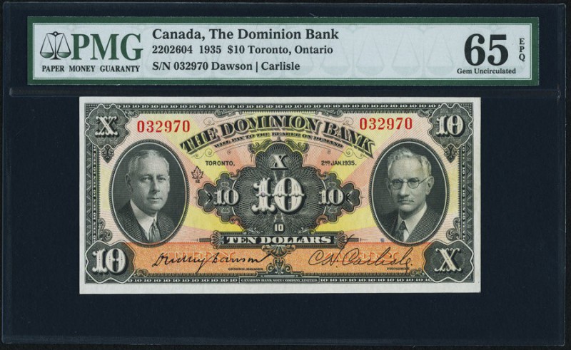 Toronto, ON- Dominion Bank $10 2.1.1935 Ch.# 220-26-04 PMG Gem Uncirculated 65 E...