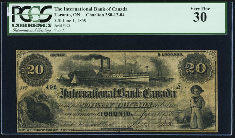 Toronto, ON- International Bank of Canada $20 1.6.1859 Ch.# 380-12-04 PCGS Very ...