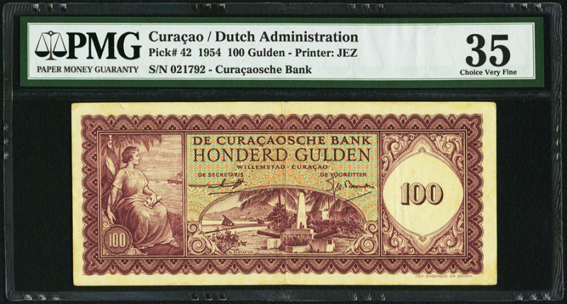 Curacao De Curacaosche Bank 100 Gulden 25.11.1954 Pick 42 PMG Choice Very Fine 3...