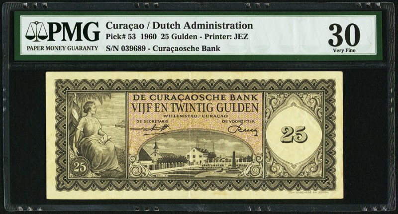 Curacao De Curacaosche Bank 25 Gulden 1960 Pick 53 PMG Very Fine 30. From the fi...