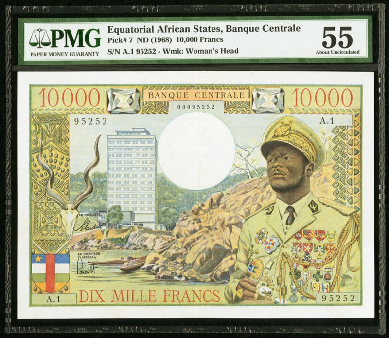 Equatorial African States Banque Centrale 10,000 Francs ND (1968) Pick 7 PMG Abo...