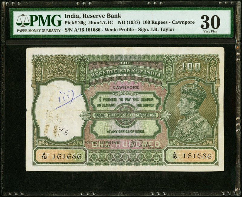 India Reserve Bank of India 100 Rupees ND (1937) Pick 20g Jhunjhunwalla-Razack 4...