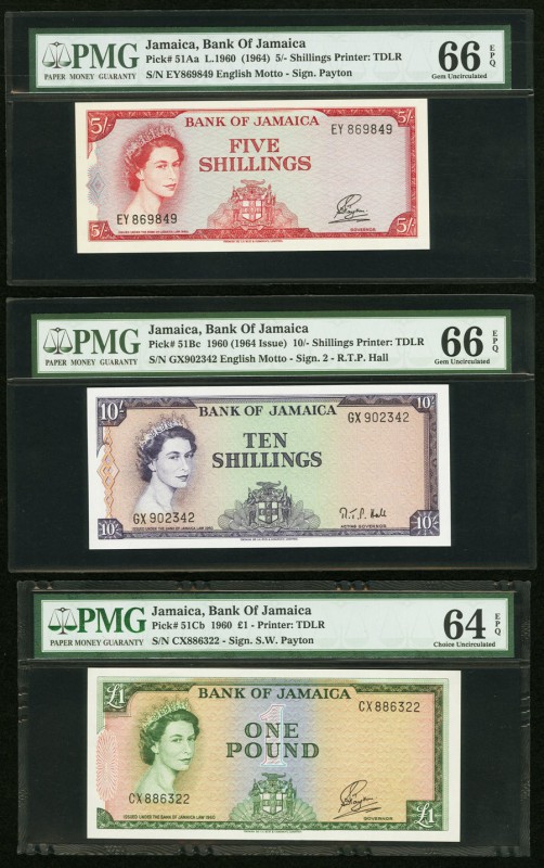 Jamaica Bank of Jamaica 5; 10 Shillings; 1 Pound L.1960 (1964) Pick 51Aa; 51Bc; ...