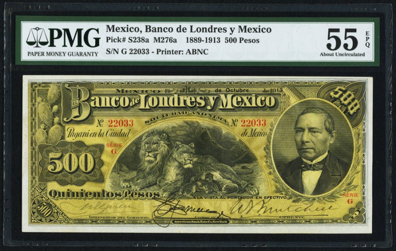 Mexico Banco de Londres y Mexico 500 Pesos 1.10.1913 Pick S238a PMG About Uncirc...