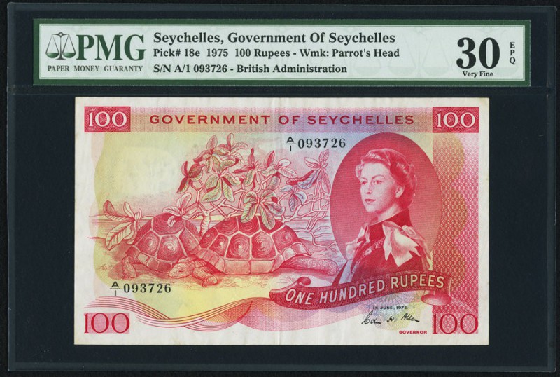 Seychelles Government of Seychelles 100 Rupees 1.6.1975 Pick 18e PMG Very Fine 3...