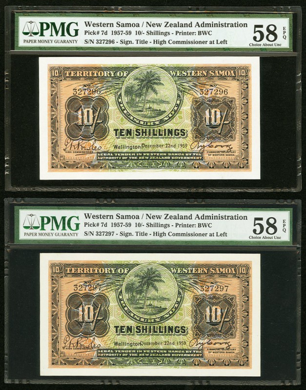 Western Samoa Territory of Western Samoa 10 Shillings 22.12.1959 Pick 7d Two Con...