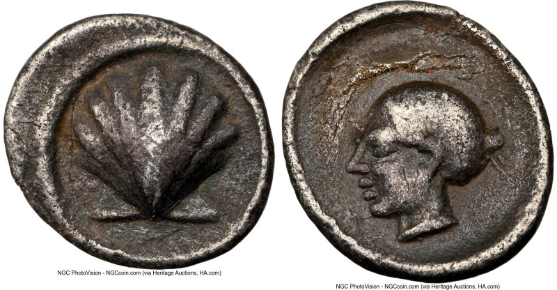 CALABRIA. Tarentum. Ca. 470-450 BC. AR litra (10mm, 3h). NGC VF, edge bend. Cock...