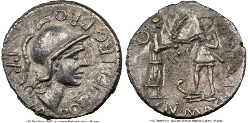 Cnaeus Pompeius Junior (46-45 BC). AR denarius (18mm, 3.93 gm, 5h). NGC XF 5/5 -...