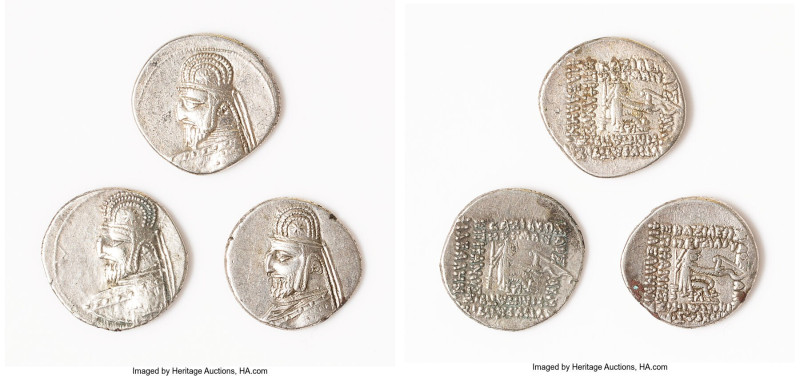 ANCIENT LOTS. Greek. Parthian Kingdom. Lot of three (3) AR drachms. Fine-Choice ...