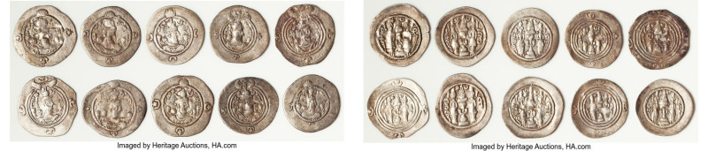 ANCIENT LOTS. Oriental. Sasanian Kingdom. Lot of ten (10) AR drachms. Good-VF. I...