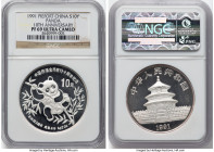 People's Republic silver Proof Piefort "10th Anniversary" Panda 10 Yuan (2 oz) 1991 PR69 Ultra Cameo NGC, Shanghai mint, KM356, PAN-160A. Mintage 10,0...