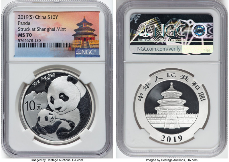 People's Republic Pair of Certified silver Panda 10 Yuan 2019-(s) MS70 NGC, Shan...