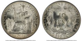 French Colony 10 Cents 1911-A MS66+ PCGS, Paris mint, KM9, Lec-150. A superb gem with whirling luster and a trace of toning at edge. HID09801242017 © ...
