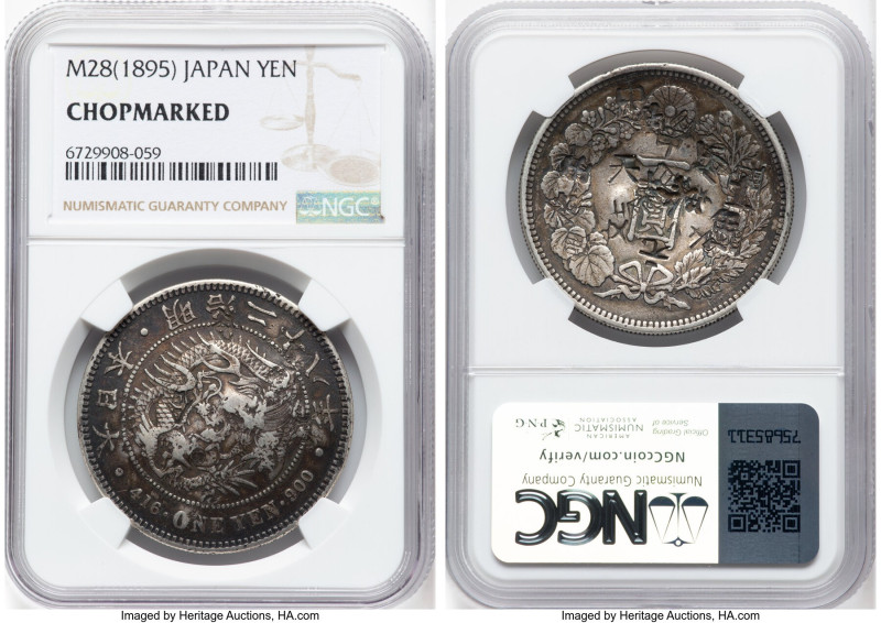 Meiji Yen Year 28 (1895) Chopmarked NGC, Osaka mint, KM-YA25.3, JNDA 01-10A. HID...