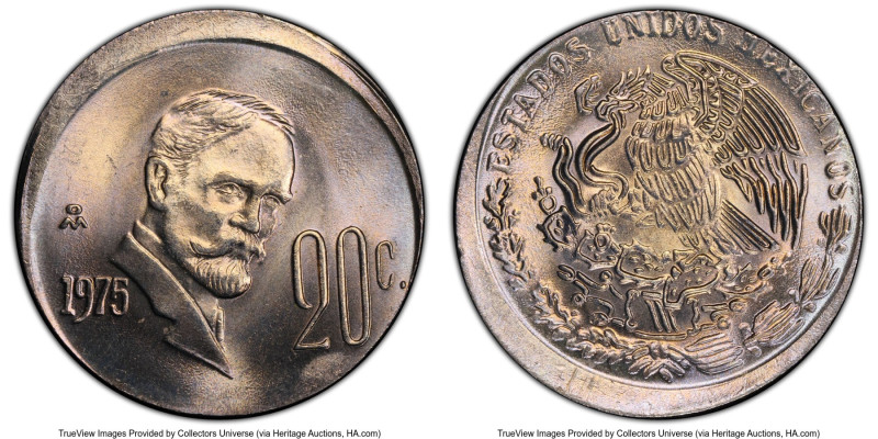 Estados Unidos Mint Error - Struck Off-Center 20 Centavos 1975-Mo MS66 PCGS, Mex...
