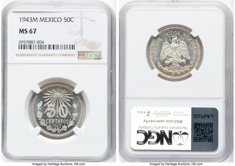 Estados Unidos Pair of Certified 50 Centavos, 1) 50 Centavos 1943-M - MS67 2) 50...