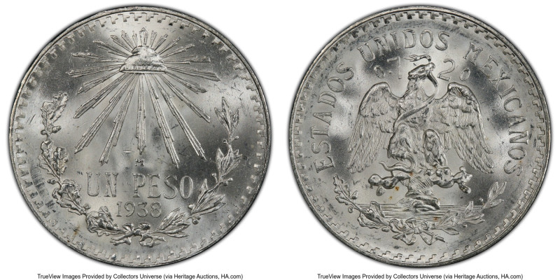 Estados Unidos Pair of Certified Pesos 1938-M, 1) Peso - MS66 PCGS 2) Peso - MS6...