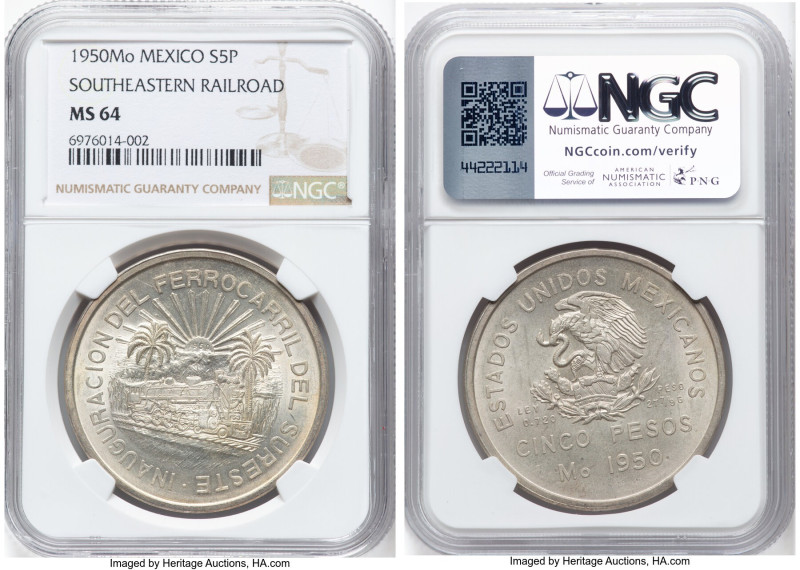 Estados Unidos "Southeastern Railroad" 5 Pesos 1950-Mo MS64 NGC, Mexico City min...