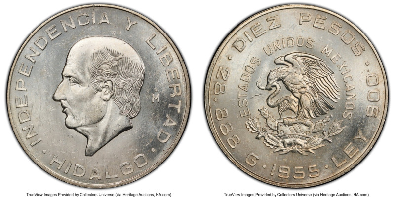 Estados Unidos Pair of Certified Multiple Pesos PCGS, 1) 10 Pesos 1955-Mo - MS64...
